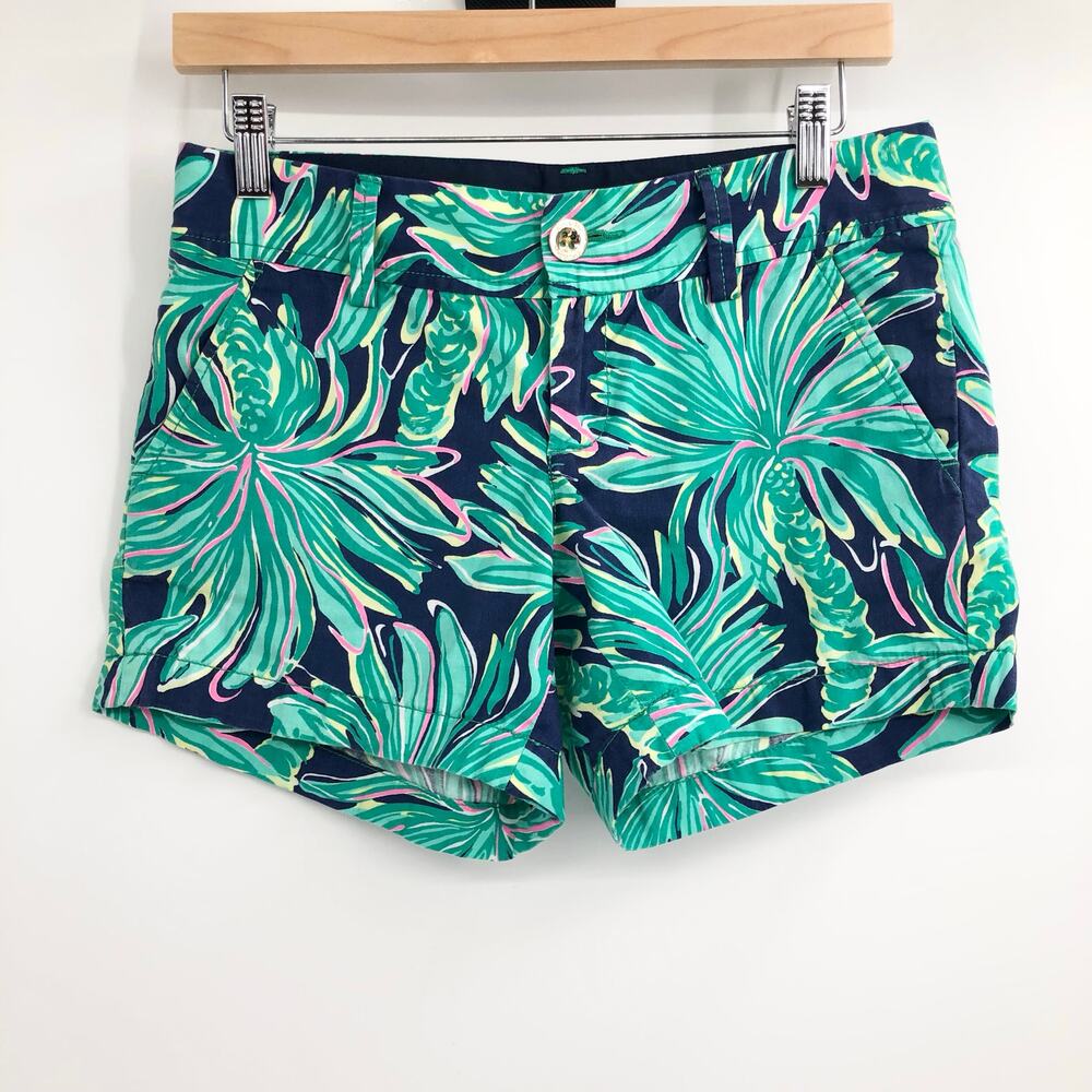 Lilly Pulitzer Navy Tiger Palm Women's Shorts Blue Green The Callahan Short 0